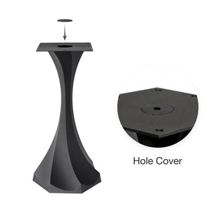 Black Metal Bar Table Base 626 & 627 Lithe 40" H – Scandinavian minimalist pedestal bar base featuring an iconic, sculptural hourglass silhouette handcrafted from heavy-duty powder-coated steel in matte black. These architectural bar-height table bases provide an ultra-sturdy foundation (1,000 lbs capacity) available in 16.3"L (Model 626) or 21.7"L (Model 627) footprints. A premium DIY steel bar base engineered with a precision-drilled mounting plate to securely support a heavy live-edge tabletop, marble sl