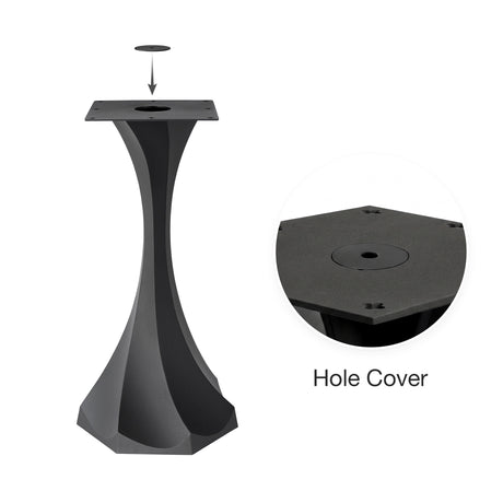 Black Metal Bar Table Base 626 & 627 Lithe 40" H – Scandinavian minimalist pedestal bar base featuring an iconic, sculptural hourglass silhouette handcrafted from heavy-duty powder-coated steel in matte black. These architectural bar-height table bases provide an ultra-sturdy foundation (1,000 lbs capacity) available in 16.3"L (Model 626) or 21.7"L (Model 627) footprints. A premium DIY steel bar base engineered with a precision-drilled mounting plate to securely support a heavy live-edge tabletop, marble sl