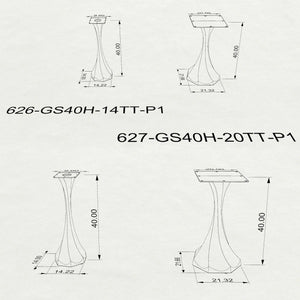 Heavy-duty metal bar table base 626 627 Dimensions