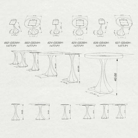 technical drawing of bar table base with dimensions and specifications