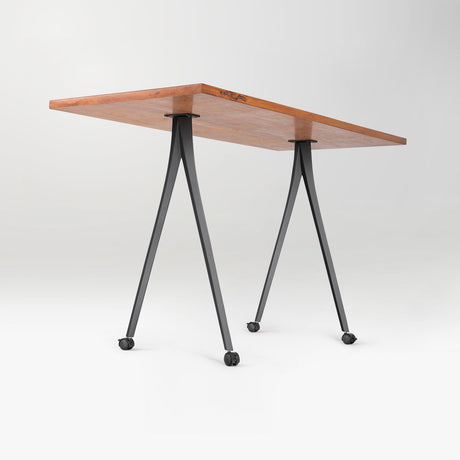wooden table with black metal legs 
