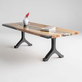 industrial wishbone metal legs with mid-century style table