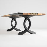Metal Bench Base 108B Curva 16.2" H – contemporary ribbon-twisted table base set (2 pieces) handcrafted from heavy-duty powder-coated steel in matte black. This heavy-duty metal bench base features a unique curved design and a sturdy foundation (500 lbs capacity). A premium DIY steel bench base and low furniture foundation specifically engineered to support a heavy live-edge tabletop, wood bench top, or entryway seat.