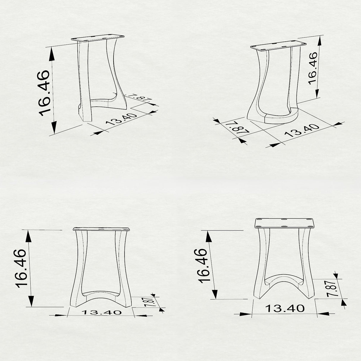 Metal Bench Base 117/130 Uzar 16" H – Mid-Century modern crescent-inspired table base set (2 pieces) handcrafted from heavy-duty powder-coated steel in matte black. These industrial metal bench bases provide a sturdy foundation (500 lbs capacity) available in 13.4"L (Uzar 117) or 9.5"L (Uzar 130) configurations. A premium DIY steel bench base and low furniture foundation engineered with expansive pre-drilled mounting plates to support a heavy live-edge tabletop, wood bench top, or entryway seat