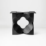 Black Coffee Table Base 134 Chloris Petal 16" H – botanical flower-inspired pedestal base handcrafted from heavy-duty powder-coated steel in matte black. This sculptural metal base features a compact petal silhouette and a sturdy foundation (500 lbs capacity; 16"x16"x16"), specifically engineered to support a heavy live-edge tabletop, round wood top, or marble slab. A premium DIY steel table base that brings an organic, modern statement to luxury living rooms and sunrooms.