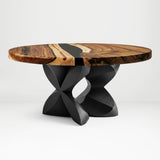 Black Coffee Table Base 134 Chloris Petal 16" H – botanical flower-inspired pedestal base handcrafted from heavy-duty powder-coated steel in matte black. This sculptural metal base features a compact petal silhouette and a sturdy foundation (500 lbs capacity; 16"x16"x16"), specifically engineered to support a heavy live-edge tabletop, round wood top, or marble slab. A premium DIY steel table base that brings an organic, modern statement to luxury living rooms and sunrooms.