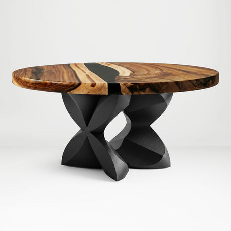 Black Coffee Table Base 134 Chloris Petal 16" H – botanical flower-inspired pedestal base handcrafted from heavy-duty powder-coated steel in matte black. This sculptural metal base features a compact petal silhouette and a sturdy foundation (500 lbs capacity; 16"x16"x16"), specifically engineered to support a heavy live-edge tabletop, round wood top, or marble slab. A premium DIY steel table base that brings an organic, modern statement to luxury living rooms and sunrooms.