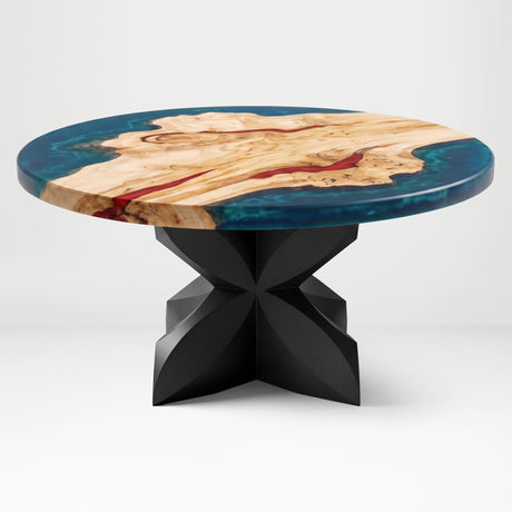 Black Coffee Table Base 134 Chloris Petal 16" H – botanical flower-inspired pedestal base handcrafted from heavy-duty powder-coated steel in matte black. This sculptural metal base features a compact petal silhouette and a sturdy foundation (500 lbs capacity; 16"x16"x16"), specifically engineered to support a heavy live-edge tabletop, round wood top, or marble slab. A premium DIY steel table base that brings an organic, modern statement to luxury living rooms and sunrooms.