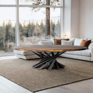 living room with a wooden coffee table and white sofa.