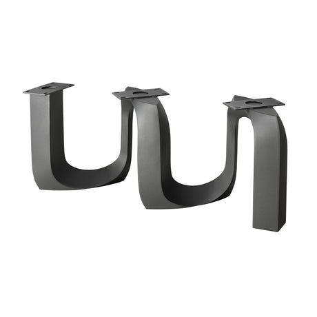 Pair of black U-shaped metal table legs displayed on white background