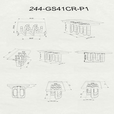 technical drawing and dimensions of U-shaped metal table legs
