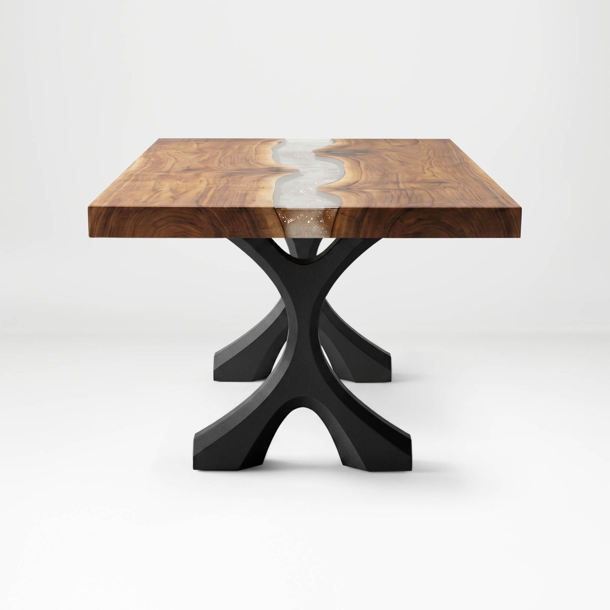 Metal Coffee Table Base 120 Xavier 16.1" H – Scandinavian modern table base set (2 pieces) handcrafted from heavy-duty powder-coated steel in matte black. This sleek metal coffee table base features a bold angled silhouette and a sturdy foundation (500 lbs capacity; 14.4"L). A premium DIY steel table base engineered with wide pre-drilled mounting plates to support a heavy live-edge tabletop, wood top, or custom coffee table.