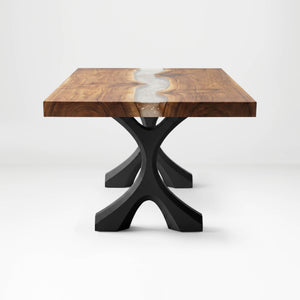 Metal Coffee Table Base 120 Xavier 16.1" H – Scandinavian modern table base set (2 pieces) handcrafted from heavy-duty powder-coated steel in matte black. This sleek metal coffee table base features a bold angled silhouette and a sturdy foundation (500 lbs capacity; 14.4"L). A premium DIY steel table base engineered with wide pre-drilled mounting plates to support a heavy live-edge tabletop, wood top, or custom coffee table.