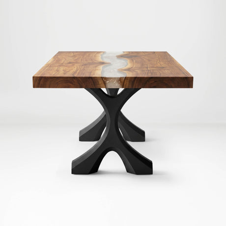 Metal Coffee Table Base 120 Xavier 16.1" H – Scandinavian modern table base set (2 pieces) handcrafted from heavy-duty powder-coated steel in matte black. This sleek metal coffee table base features a bold angled silhouette and a sturdy foundation (500 lbs capacity; 14.4"L). A premium DIY steel table base engineered with wide pre-drilled mounting plates to support a heavy live-edge tabletop, wood top, or custom coffee table.