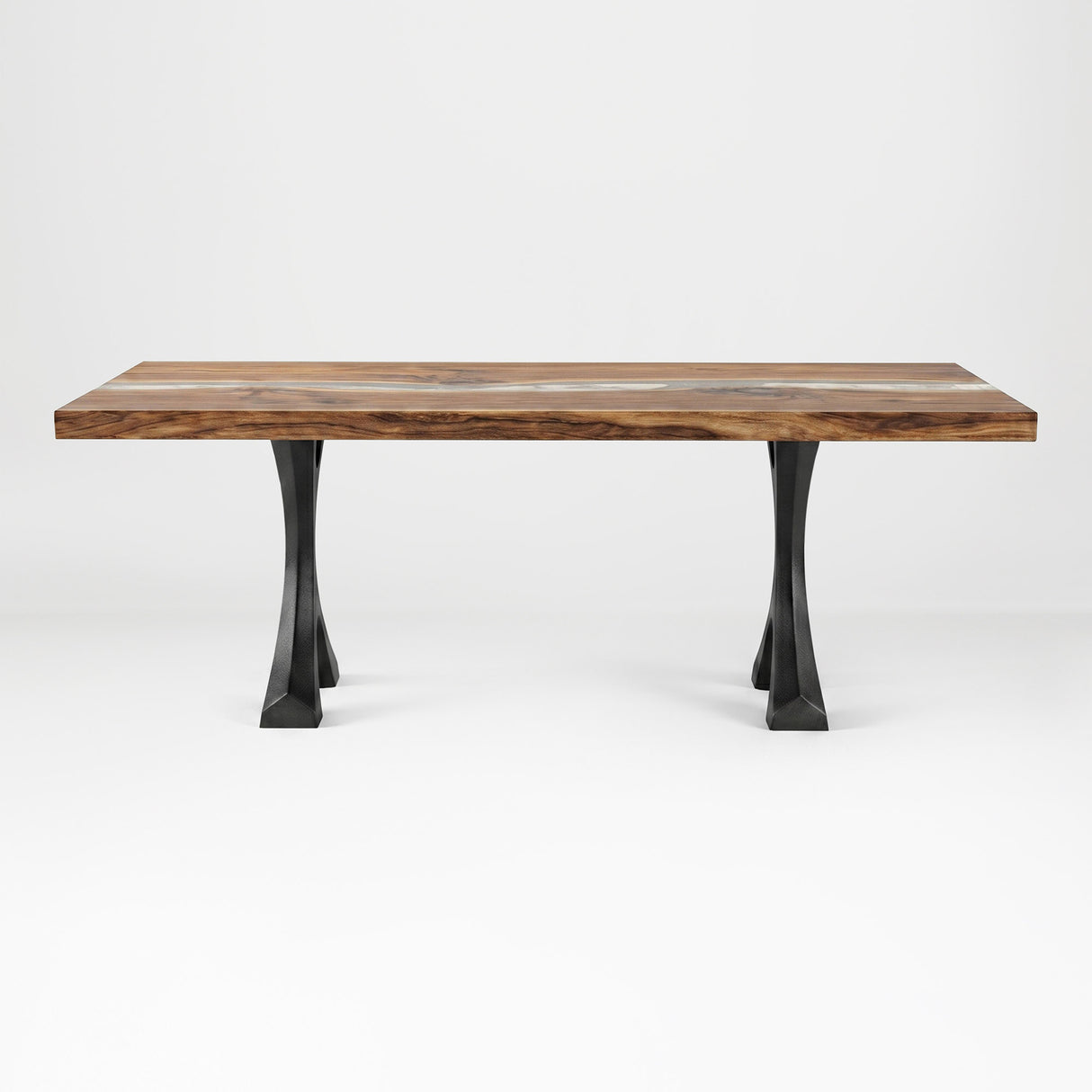 Metal Coffee Table Base 120 Xavier 16.1" H – Scandinavian modern table base set (2 pieces) handcrafted from heavy-duty powder-coated steel in matte black. This sleek metal coffee table base features a bold angled silhouette and a sturdy foundation (500 lbs capacity; 14.4"L). A premium DIY steel table base engineered with wide pre-drilled mounting plates to support a heavy live-edge tabletop, wood top, or custom coffee table.