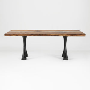 Metal Coffee Table Base 120 Xavier 16.1" H – Scandinavian modern table base set (2 pieces) handcrafted from heavy-duty powder-coated steel in matte black. This sleek metal coffee table base features a bold angled silhouette and a sturdy foundation (500 lbs capacity; 14.4"L). A premium DIY steel table base engineered with wide pre-drilled mounting plates to support a heavy live-edge tabletop, wood top, or custom coffee table.