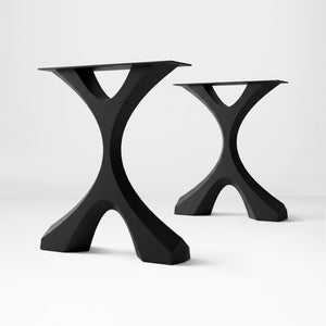 Metal Coffee Table Base 120 Xavier 16.1" H – Scandinavian modern table base set (2 pieces) handcrafted from heavy-duty powder-coated steel in matte black. This sleek metal coffee table base features a bold angled silhouette and a sturdy foundation (500 lbs capacity; 14.4"L). A premium DIY steel table base engineered with wide pre-drilled mounting plates to support a heavy live-edge tabletop, wood top, or custom coffee table.