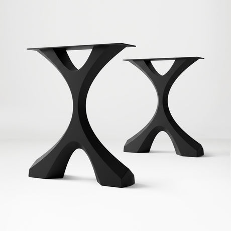 Metal Coffee Table Base 120 Xavier 16.1" H – Scandinavian modern table base set (2 pieces) handcrafted from heavy-duty powder-coated steel in matte black. This sleek metal coffee table base features a bold angled silhouette and a sturdy foundation (500 lbs capacity; 14.4"L). A premium DIY steel table base engineered with wide pre-drilled mounting plates to support a heavy live-edge tabletop, wood top, or custom coffee table.