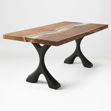 Metal Coffee Table Base 120 Xavier 16.1" H – Scandinavian modern table base set (2 pieces) handcrafted from heavy-duty powder-coated steel in matte black. This sleek metal coffee table base features a bold angled silhouette and a sturdy foundation (500 lbs capacity; 14.4"L). A premium DIY steel table base engineered with wide pre-drilled mounting plates to support a heavy live-edge tabletop, wood top, or custom coffee table.