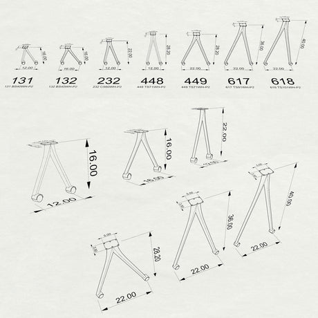 3D drawings of coffee table legs with casters