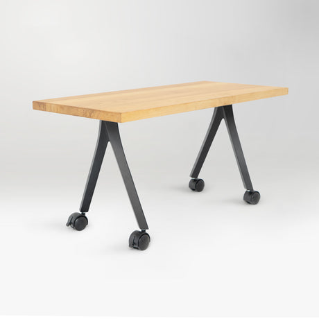 wooden table with black metal legs