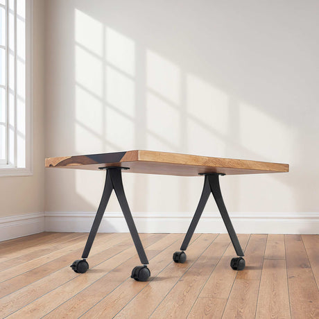 wooden table with coffee table legs with caster