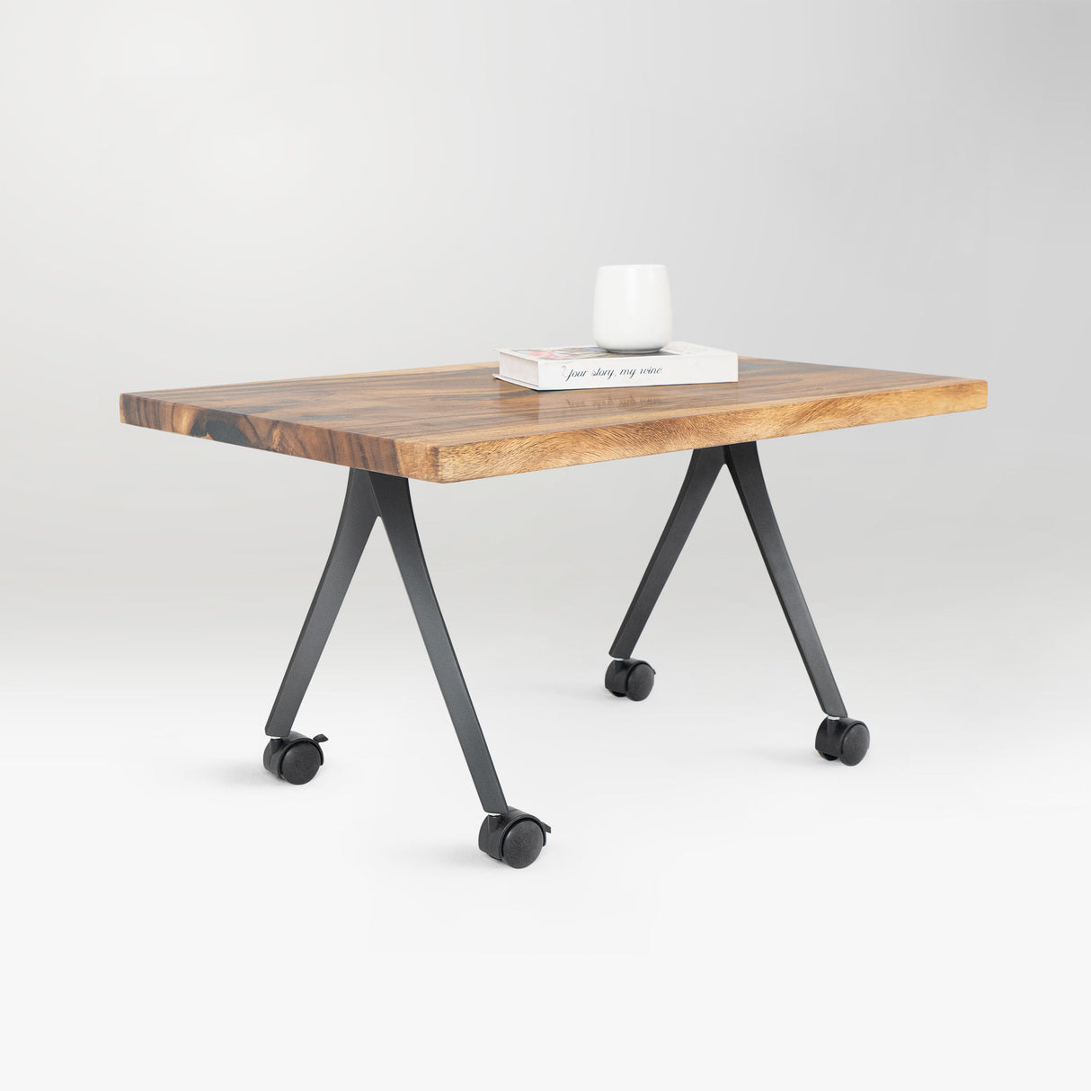 wooden table with coffee table legs with caster