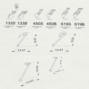 3D drawings of furniture legs with dimensions