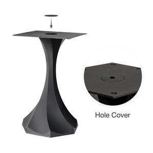 Black Metal Counter Table Base 622 & 623 Lithe 34" H – Scandinavian minimalist pedestal table base featuring a dynamic, flowing silhouette handcrafted from heavy-duty powder-coated steel in matte black. These architectural counter-height bases provide an ultra-sturdy foundation (1,000 lbs capacity) available in 14"W (Model 622) or 21.3"W (Model 623) footprints. A premium DIY steel bar base engineered with a precision-drilled mounting plate to securely support a heavy live-edge tabletop, marble slab, or wood