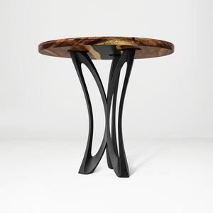 Counter Table Base 629 Monarch 36" H – sculptural parabolic pedestal base handcrafted from heavy-duty powder-coated steel in matte black. This high-capacity metal base (1,000 lbs) features a unique flared hourglass silhouette and a sturdy foundation, specifically engineered to support a heavy live-edge tabletop, stone slab, or kitchen island counter. A premium DIY steel table base and counter-height furniture foundation that brings a bold look to custom breakfast bars and modern commercial cafe spaces.