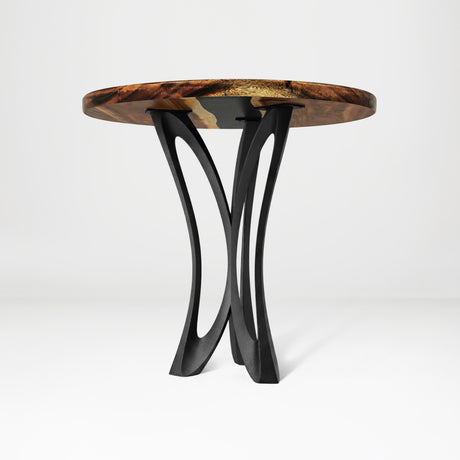 Counter Table Base 629 Monarch 36" H – sculptural parabolic pedestal base handcrafted from heavy-duty powder-coated steel in matte black. This high-capacity metal base (1,000 lbs) features a unique flared hourglass silhouette and a sturdy foundation, specifically engineered to support a heavy live-edge tabletop, stone slab, or kitchen island counter. A premium DIY steel table base and counter-height furniture foundation that brings a bold look to custom breakfast bars and modern commercial cafe spaces.