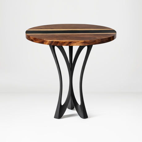 Counter Table Base 629 Monarch 36" H – sculptural parabolic pedestal base handcrafted from heavy-duty powder-coated steel in matte black. This high-capacity metal base (1,000 lbs) features a unique flared hourglass silhouette and a sturdy foundation, specifically engineered to support a heavy live-edge tabletop, stone slab, or kitchen island counter. A premium DIY steel table base and counter-height furniture foundation that brings a bold look to custom breakfast bars and modern commercial cafe spaces.