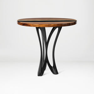 Counter Table Base 629 Monarch 36" H – sculptural parabolic pedestal base handcrafted from heavy-duty powder-coated steel in matte black. This high-capacity metal base (1,000 lbs) features a unique flared hourglass silhouette and a sturdy foundation, specifically engineered to support a heavy live-edge tabletop, stone slab, or kitchen island counter. A premium DIY steel table base and counter-height furniture foundation that brings a bold look to custom breakfast bars and modern commercial cafe spaces.