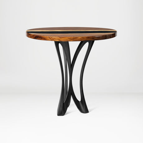 Counter Table Base 629 Monarch 36" H – sculptural parabolic pedestal base handcrafted from heavy-duty powder-coated steel in matte black. This high-capacity metal base (1,000 lbs) features a unique flared hourglass silhouette and a sturdy foundation, specifically engineered to support a heavy live-edge tabletop, stone slab, or kitchen island counter. A premium DIY steel table base and counter-height furniture foundation that brings a bold look to custom breakfast bars and modern commercial cafe spaces.