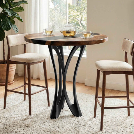 Counter Table Base 629 Monarch 36" H – sculptural parabolic pedestal base handcrafted from heavy-duty powder-coated steel in matte black. This high-capacity metal base (1,000 lbs) features a unique flared hourglass silhouette and a sturdy foundation, specifically engineered to support a heavy live-edge tabletop, stone slab, or kitchen island counter. A premium DIY steel table base and counter-height furniture foundation that brings a bold look to custom breakfast bars and modern commercial cafe spaces.