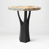 Black Metal Counter Base 608 Namu 36" H – Scandinavian-inspired pedestal base featuring a unique tree-stump silhouette handcrafted from heavy-duty powder-coated steel in matte black. This artisanal metal counter-height base features a hollow design for gravel-filling to maximize stability and an ultra-sturdy foundation (1,000 lbs capacity; 13.8"L x 12.3"W). A premium DIY steel counter base engineered with a precision-drilled triangular mounting plate (15.4" sides) to securely support a heavy live-edge table