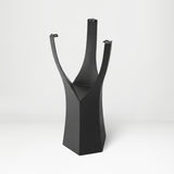 Black Metal Counter Base 608 Namu 36" H – Scandinavian-inspired pedestal base featuring a unique tree-stump silhouette handcrafted from heavy-duty powder-coated steel in matte black. This artisanal metal counter-height base features a hollow design for gravel-filling to maximize stability and an ultra-sturdy foundation (1,000 lbs capacity; 13.8"L x 12.3"W). A premium DIY steel counter base engineered with a precision-drilled triangular mounting plate (15.4" sides) to securely support a heavy live-edge table