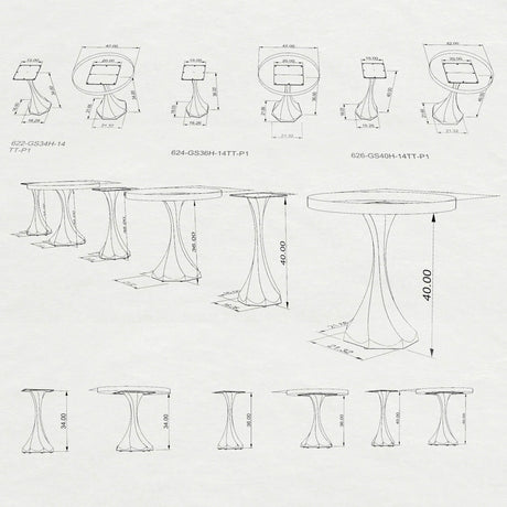 3D drawings of counter table base 622 623 Lithe mid century modern