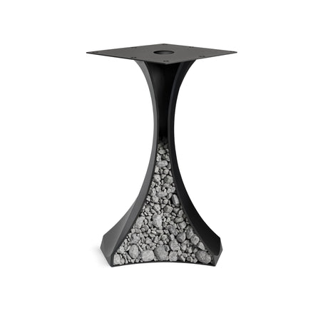 round table with wooden top and black pedestal base