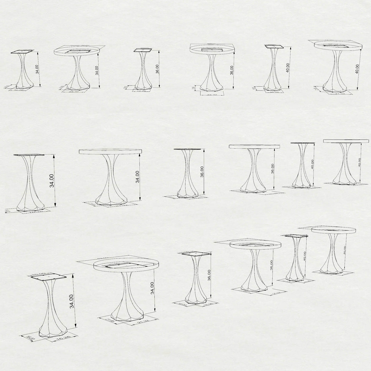 3D drawings of counter table base 622 623 Lithe