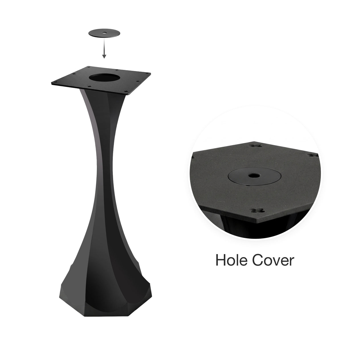 Black Metal Counter Table Base 624 & 625 Lithe 36" H – Minimalist pedestal counter-height table base featuring a sculptural, flowing silhouette handcrafted from heavy-duty powder-coated steel in matte black. These architectural metal counter-height bases provide an ultra-sturdy foundation (1,000 lbs capacity) available in 14.2"W (Model 624) or 21.3"W (Model 625) footprints. A premium DIY steel counter base engineered with a precision-drilled mounting plate to securely support a heavy live-edge tabletop, mar