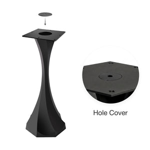 Black Metal Counter Table Base 624 & 625 Lithe 36" H – Minimalist pedestal counter-height table base featuring a sculptural, flowing silhouette handcrafted from heavy-duty powder-coated steel in matte black. These architectural metal counter-height bases provide an ultra-sturdy foundation (1,000 lbs capacity) available in 14.2"W (Model 624) or 21.3"W (Model 625) footprints. A premium DIY steel counter base engineered with a precision-drilled mounting plate to securely support a heavy live-edge tabletop, mar