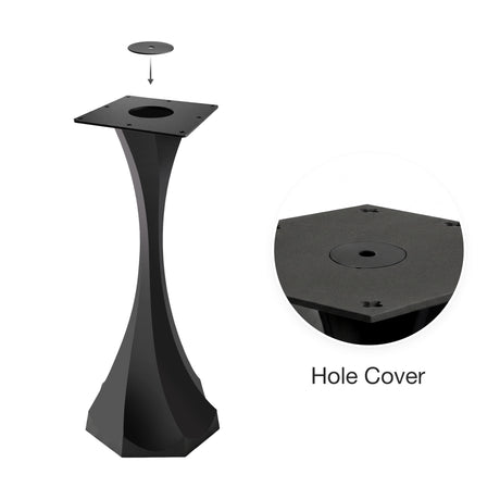 Black Metal Counter Table Base 624 & 625 Lithe 36" H – Minimalist pedestal counter-height table base featuring a sculptural, flowing silhouette handcrafted from heavy-duty powder-coated steel in matte black. These architectural metal counter-height bases provide an ultra-sturdy foundation (1,000 lbs capacity) available in 14.2"W (Model 624) or 21.3"W (Model 625) footprints. A premium DIY steel counter base engineered with a precision-drilled mounting plate to securely support a heavy live-edge tabletop, mar