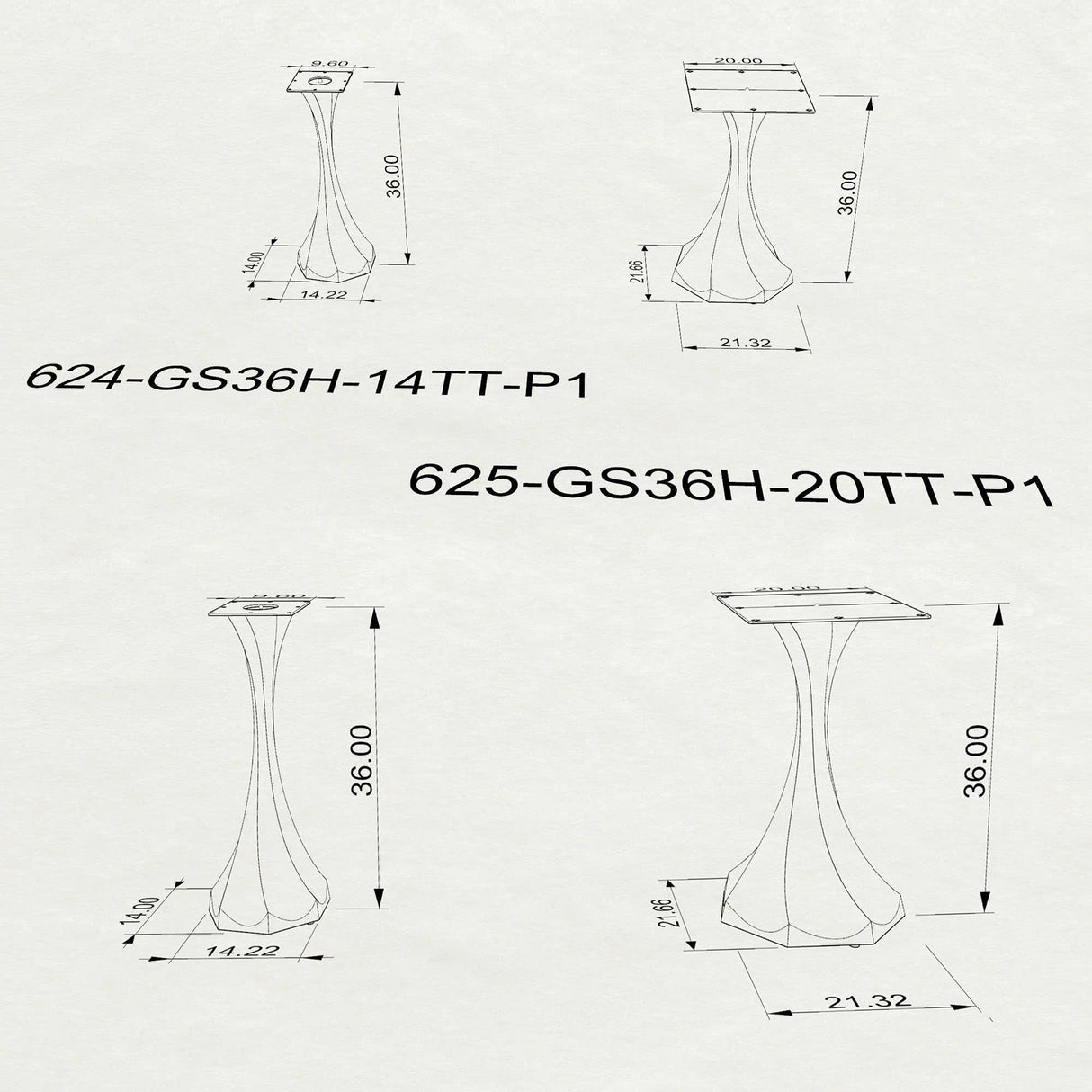 Counter Table Legs 624 | 624 Lithe 36" H for Kitchen Islands & Bar Tables Dimensions