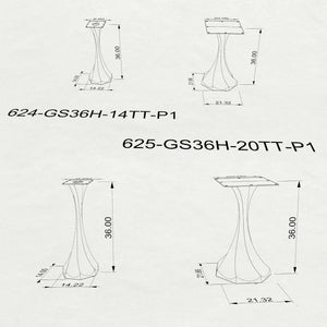 Counter Table Legs 624 | 624 Lithe 36" H for Kitchen Islands & Bar Tables Dimensions