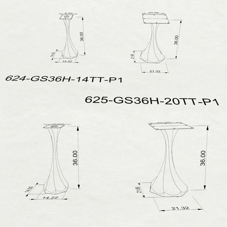 Counter Table Legs 624 | 624 Lithe 36" H for Kitchen Islands & Bar Tables Dimensions