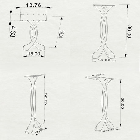 Black Metal Counter Table Base 602 Curva 36.3" H – Scandinavian-modern counter height table base set (2 pieces) featuring a graceful, sculptural curved silhouette handcrafted from heavy-duty powder-coated steel in matte black. These architectural metal bar-height bases provide an ultra-sturdy foundation (1,000 lbs capacity; 15"L x 4.4"W). A premium DIY steel counter base engineered with a precision-drilled 13.8" x 4.3" mounting plate to securely support a heavy live-edge tabletop, marble slab, or wood count