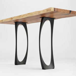 603 Cleo 34.3" H counter table with sculptural black counter metal table legs and wood top in modern design.