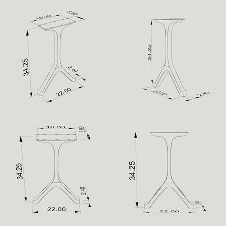 Black Metal Counter Table Base 612 Wishbone 34" H – Mid-Century modern counter height table base set (2 pieces) featuring a classic, iconic "wishbone" silhouette handcrafted from heavy-duty powder-coated steel in matte black. These architectural metal counter-height bases provide an ultra-sturdy foundation (1,000 lbs capacity; 22"L x 2.5"W). A premium DIY steel counter base engineered with a precision-drilled 16.5" x 4.3" mounting plate to securely support a heavy live-edge tabletop, marble slab, or wood co