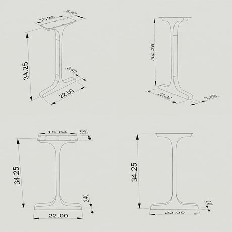 Black Metal Counter Base 613 Wineglass 34" H – Mid-Century modern counter base set (2 pieces) handcrafted from heavy-duty powder-coated steel in matte black. These sculptural metal counter-height bases provide an ultra-sturdy foundation (1,000 lbs capacity; 22"L x 3"W). A premium DIY steel counter base engineered with a precision-drilled 15.8" x 4.3" mounting plate to securely support a heavy live-edge tabletop, marble slab, or wood counter top.